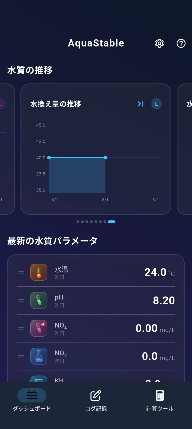 AquaStable ダッシュボード画面